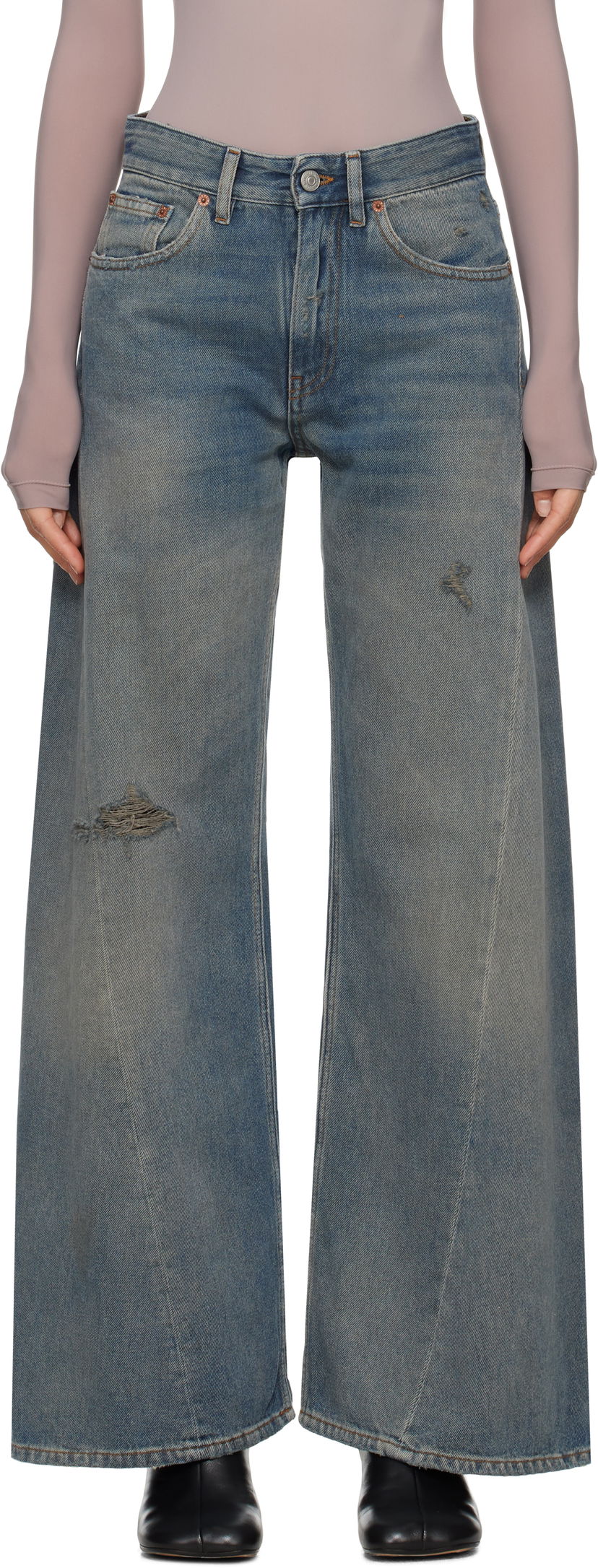 Kavbojke Maison Margiela MM6 Maison Margiela Distressed Wide-Leg Jeans Modra | S52LA0238 M30017