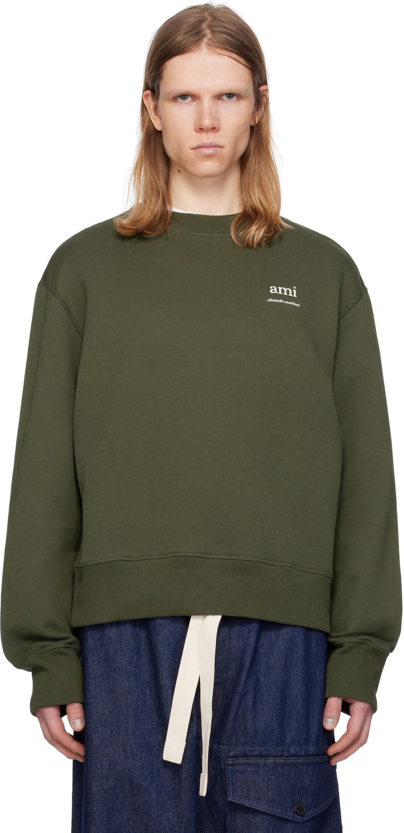Pleteni pulover AMI AMI Paris Cotton Sweatshirt Zelena | HSW048.JE0120