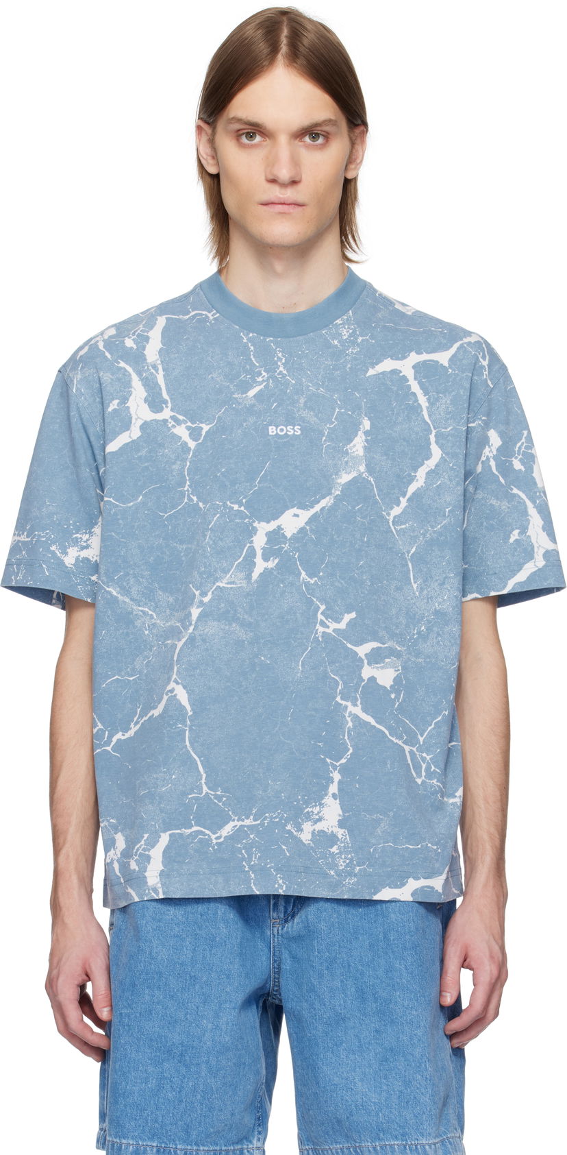 Majica BOSS All-Over Print Tee Modra | 50541105