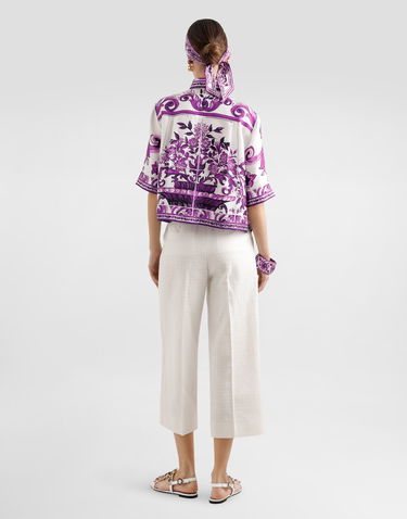 Srajce Dolce & Gabbana Dolce & Gabbana Majolica Print Silk Blouse Lila | F5T50THI1TKIP3TN, 2