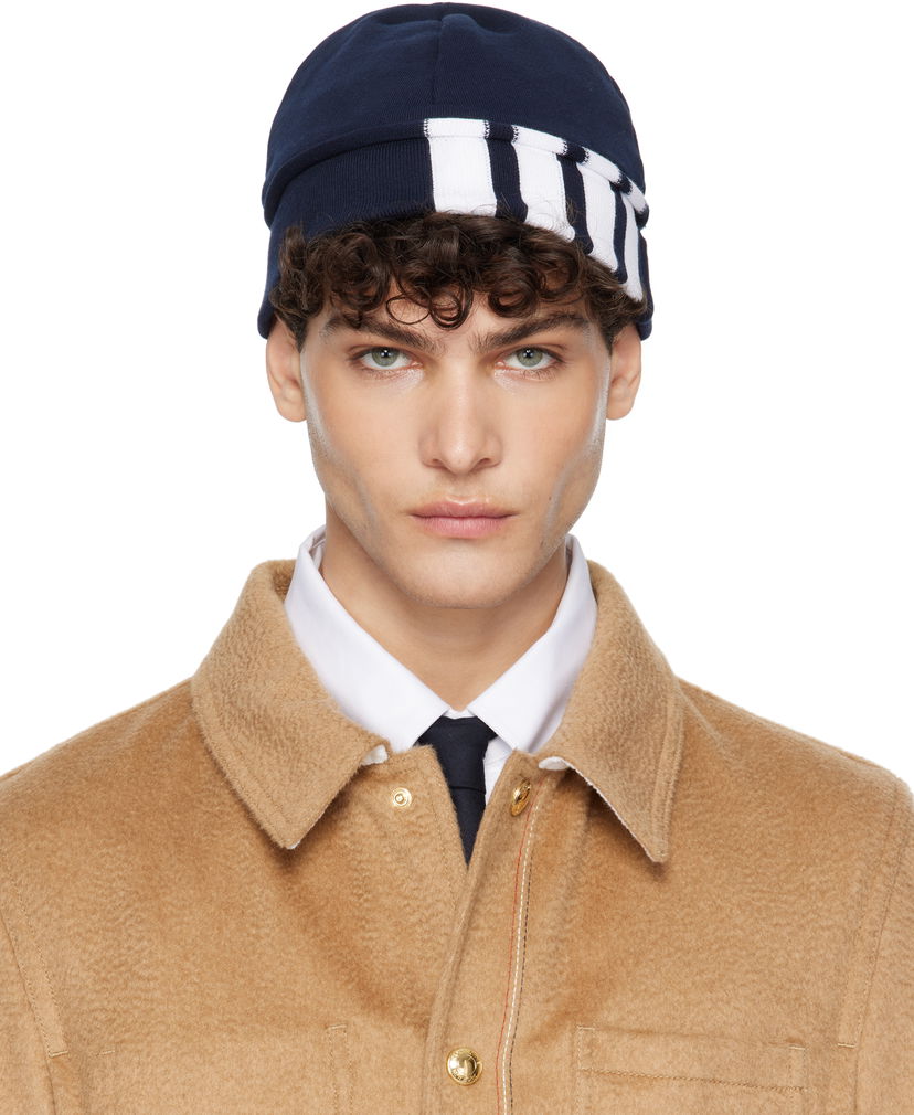 Beanie Thom Browne Jersey 4-Bar Loopback Beanie Modra | UJH001A-03037