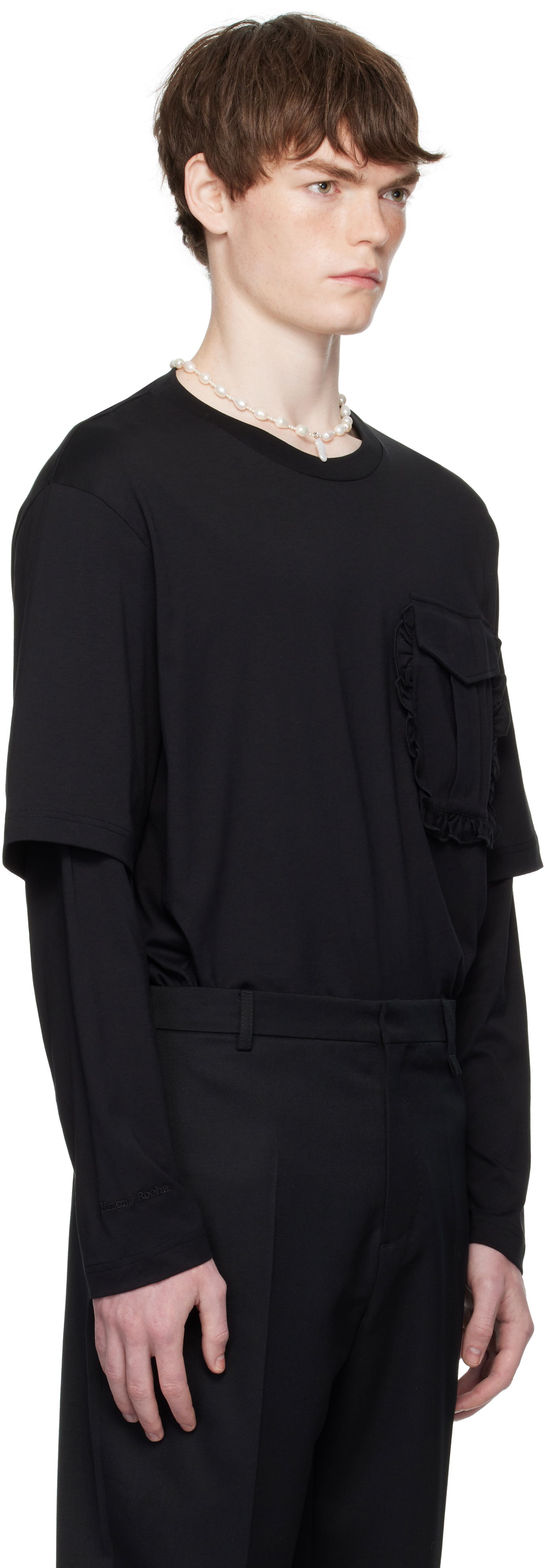 Majica Simone Rocha Simone Rocha Layered Ruffle Pocket Long Sleeve T-Shirt Črna | 5379 0553, 1
