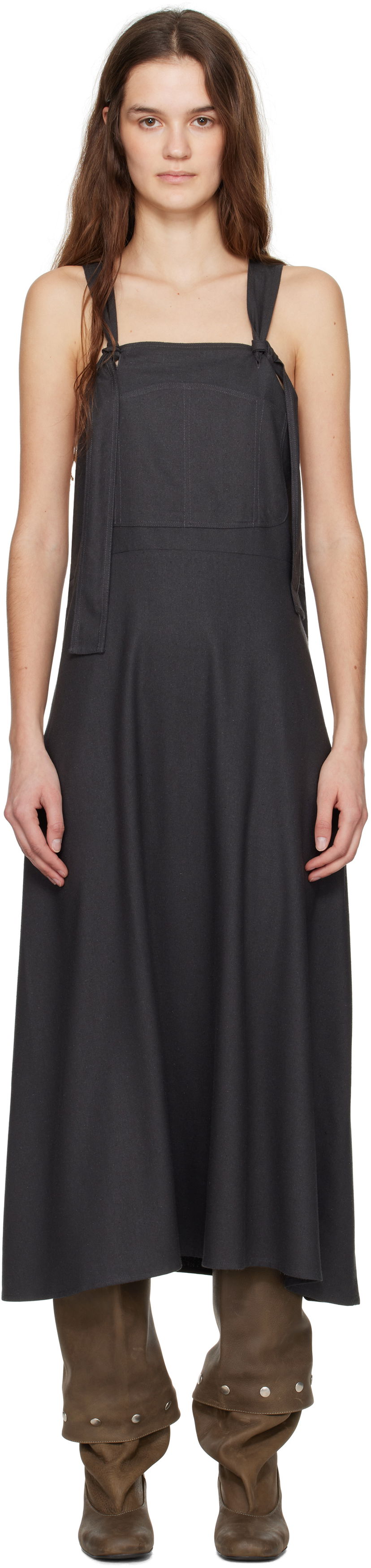 Obleke Baserange Baserange Gren Overalls Midi Dress Siva | DRGRO-WS-SP25