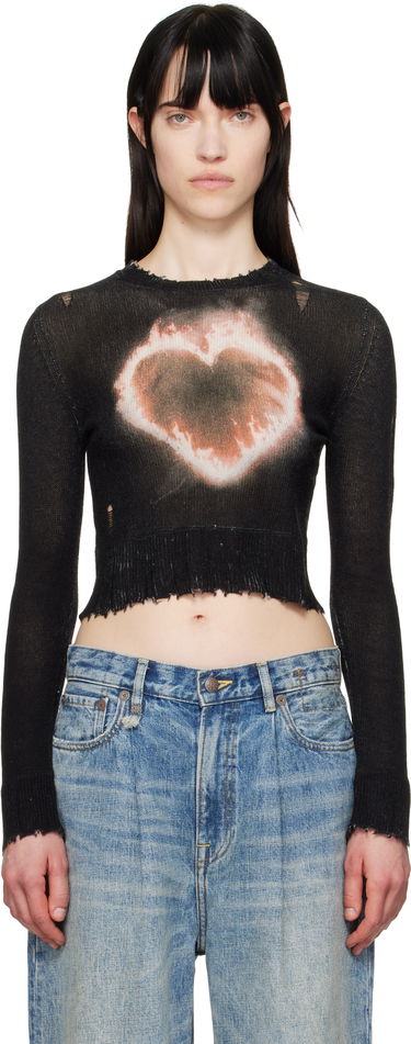 Pleteni pulover R13 R13 Flaming Heart Cropped Sweater Črna | R13WY042-Y016B, 0