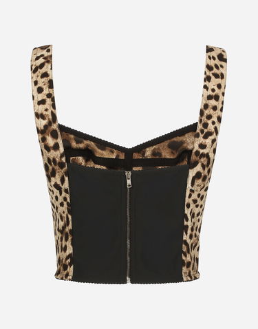 Majica brez rokavov Dolce & Gabbana Dolce & Gabbana Leopard Charmeuse Bustier Top Rjava | F7W98TGDCLPHY13M, 1