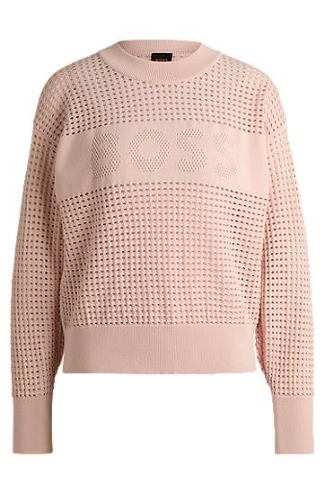 Pleteni pulover BOSS BOSS Open-Knit Logo Sweater Roza | 50510202