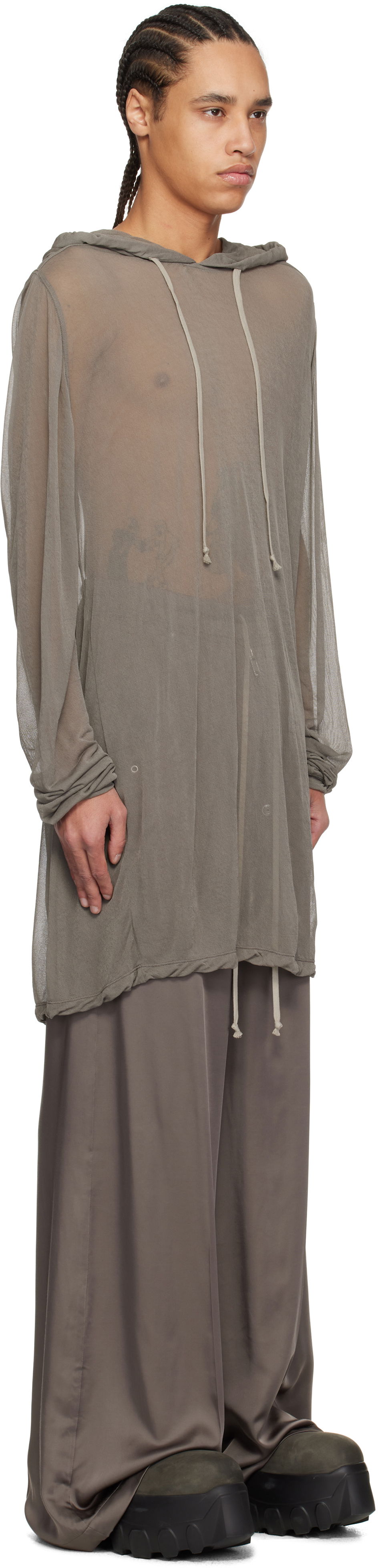 Pleteni pulover Rick Owens Rick Owens Hollywood Viscose Crepe Jersey Hoodie Siva | RR01E5285 JCR, 1