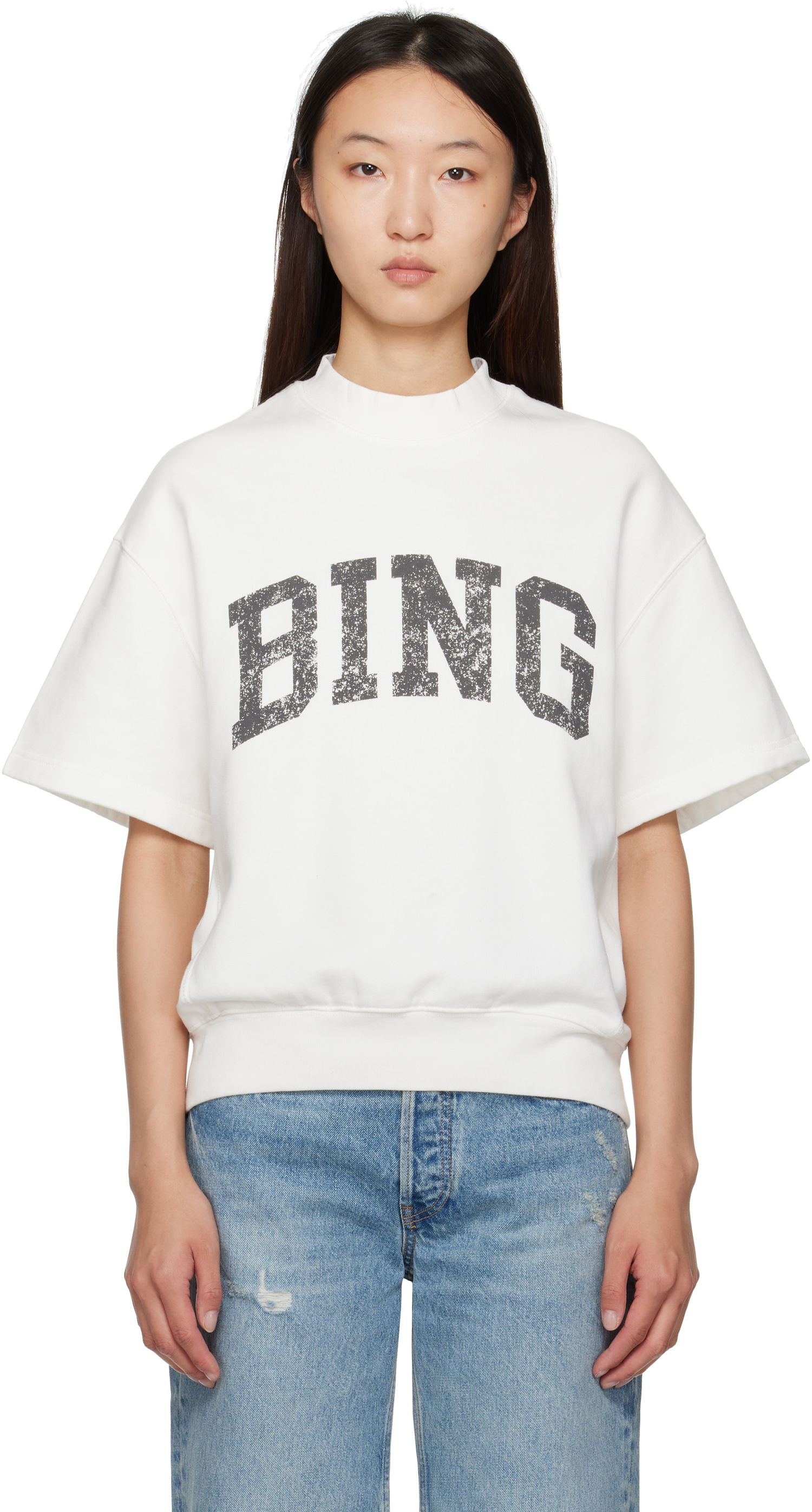Pulover Anine Bing ANINE BING Jay 'Bing' Sweatshirt Bela | A-08-11002-OFW1, 0