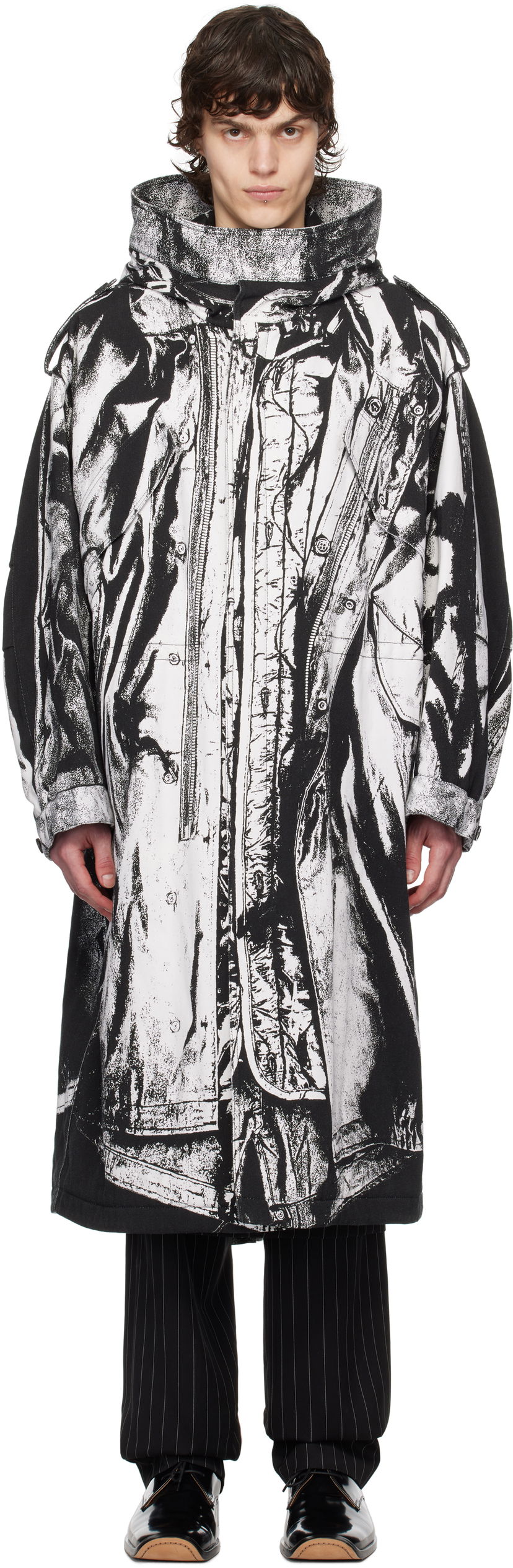 Dežni plašč Jean Paul Gaultier Jean Paul Gaultier Trompe-L'œil Print Hooded Coat Črna | 25/33-F-MA032I-C570-0001
