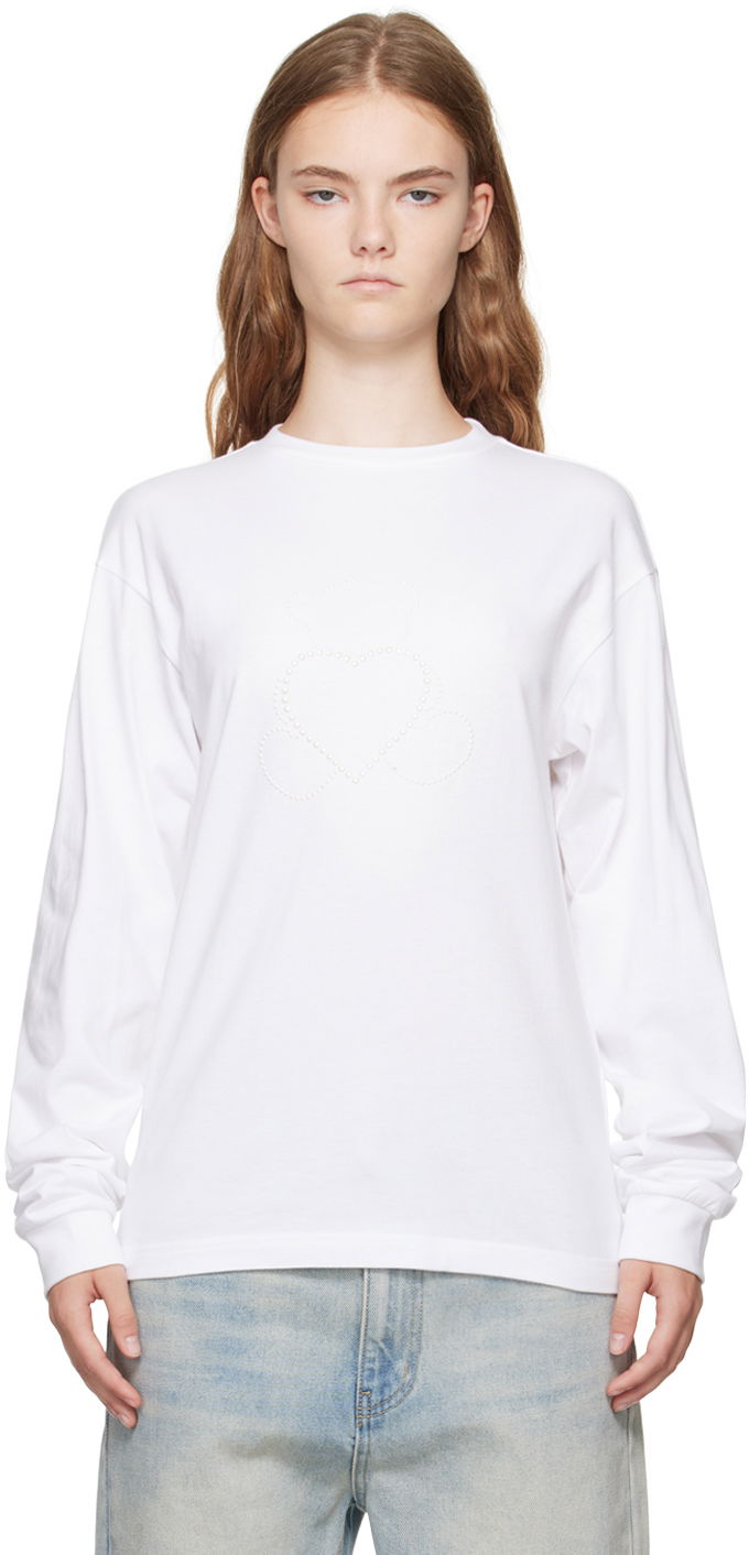 Majica We11done Pearl Bear Long Sleeve T-Shirt Bela | WD-TT2-24-781-U-WH