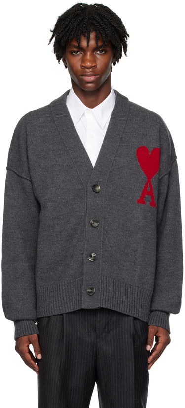 Pleteni pulover AMI Cardigan Siva | BFUKC006.018, 0