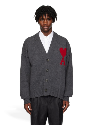 Pleteni pulover AMI Cardigan Siva | BFUKC006.018