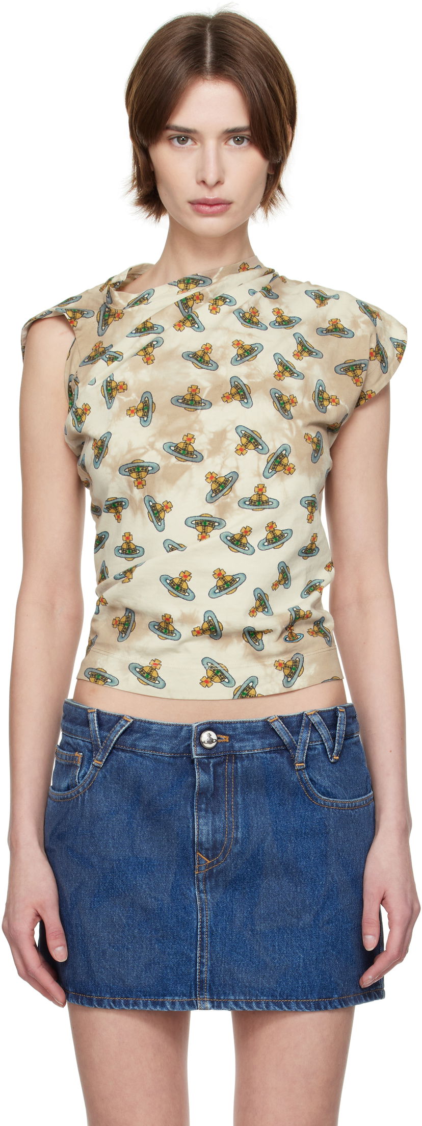 Krop-top Vivienne Westwood Vivienne Westwood Hebo Orb Print T-Shirt Bež | 1504000A-J008V-