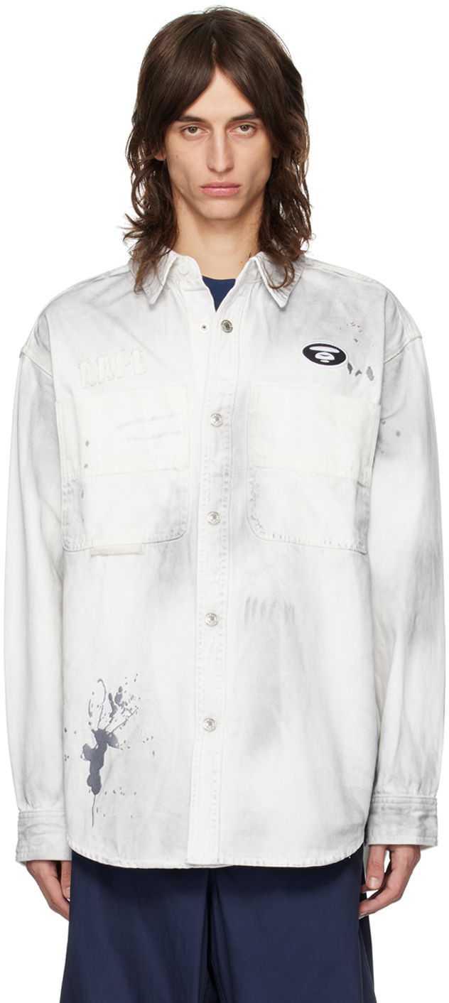 Srajce AAPE by A Bathing Ape AAPE by A Bathing Ape Embroidered Denim Shirt Bela | AAPSTM8480XXMWHB