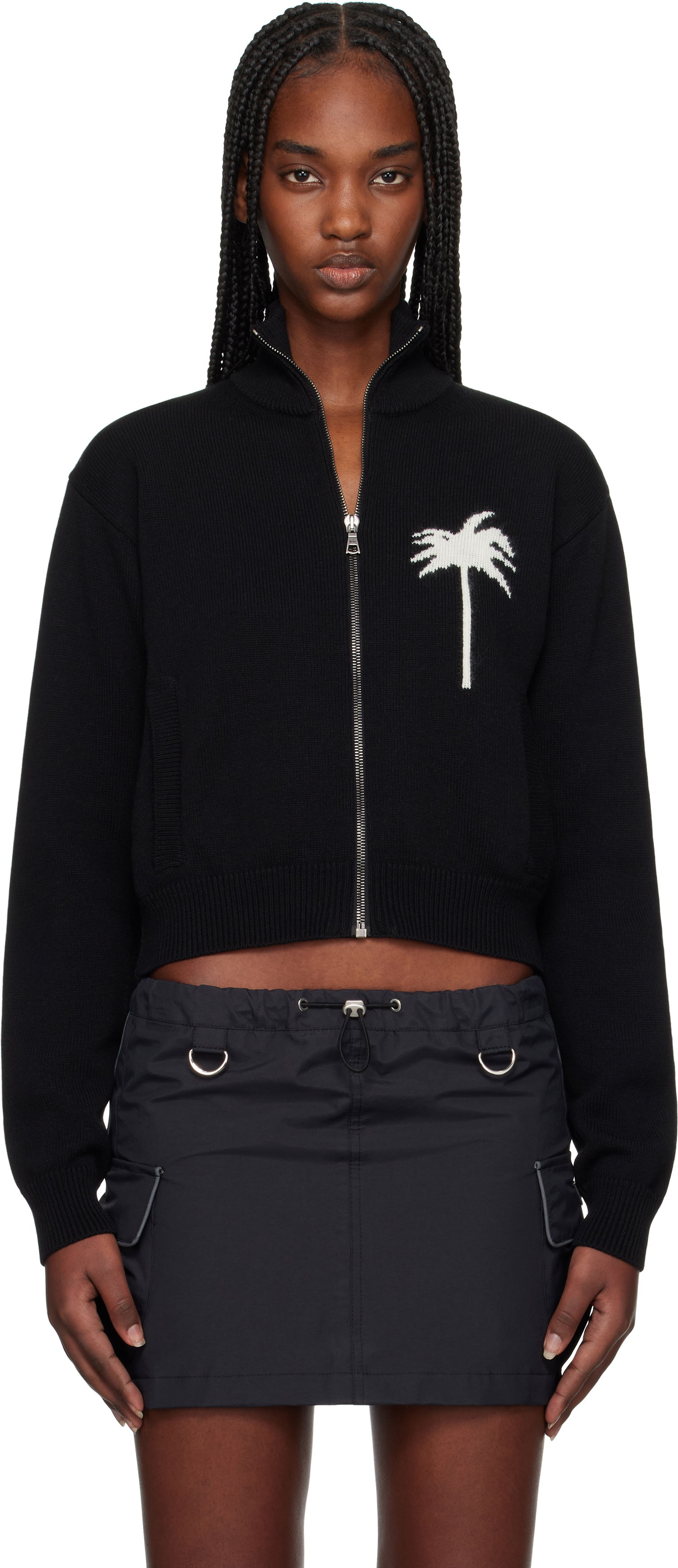 Pleteni pulover Palm Angels Palm Angels Palm Inlay Knit Track Jacket Črna | PWHA061S25KNI0011003, 0