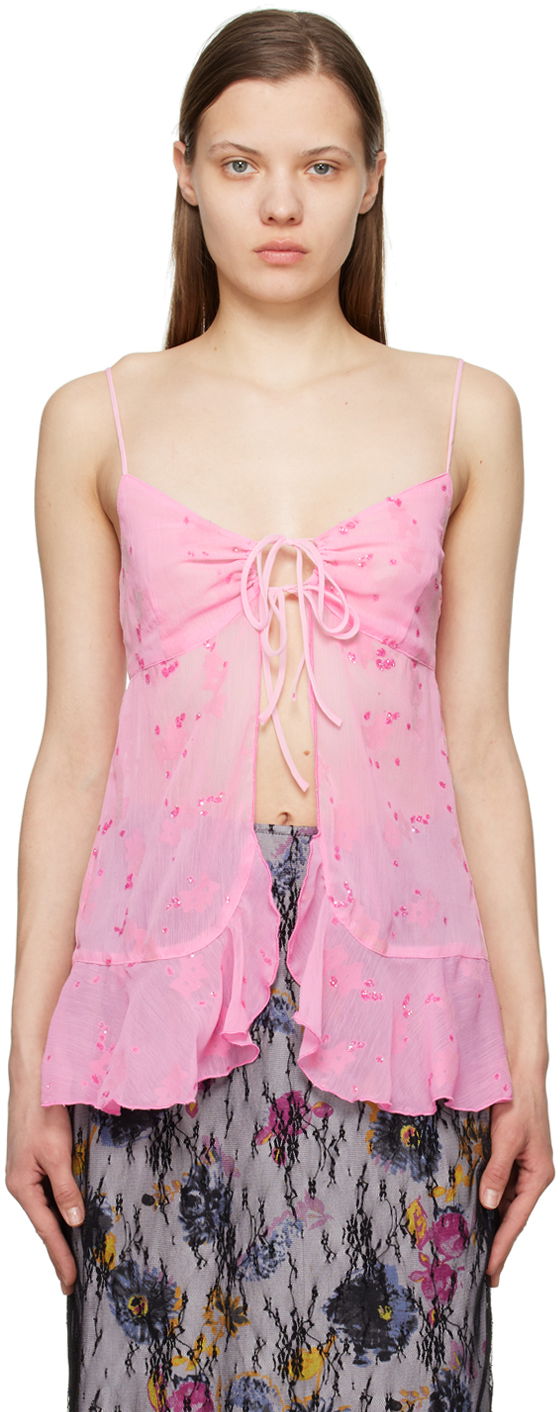 Majica brez rokavov Anna Sui Anna Sui Exclusive Tie-Front Camisole Roza | 0123B20