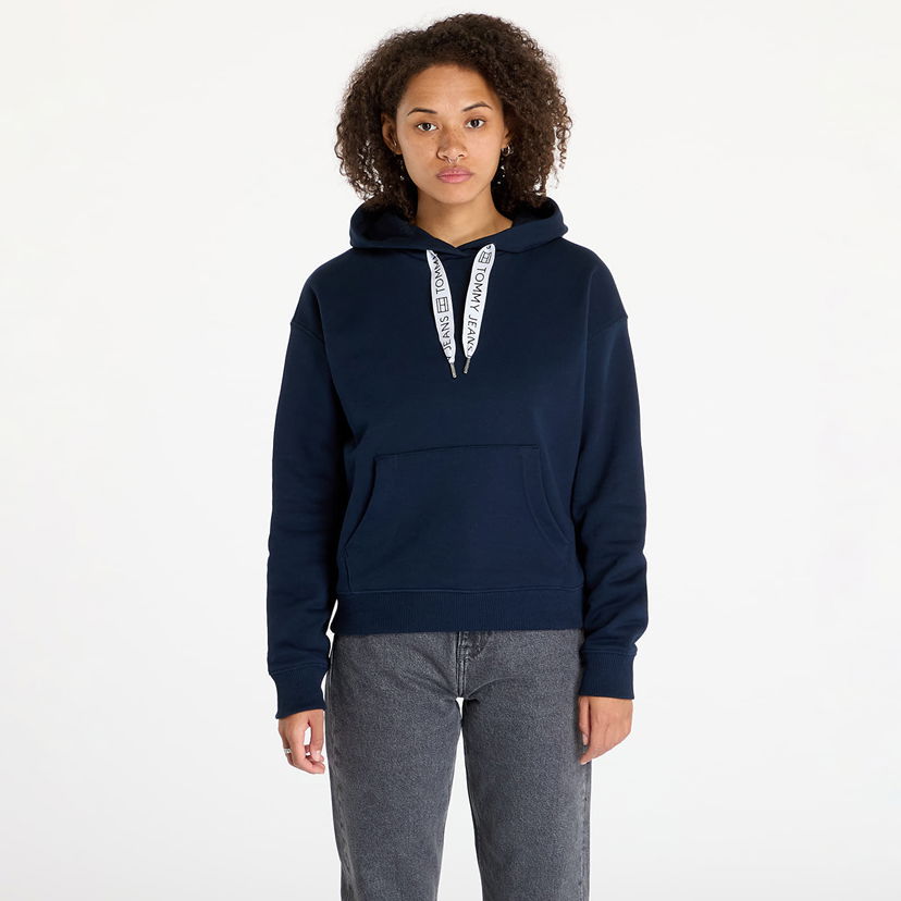Pulover Tommy Hilfiger Boxy Logo Drawcord Hoodie Navy Mornarica | DW0DW17794 C1G
