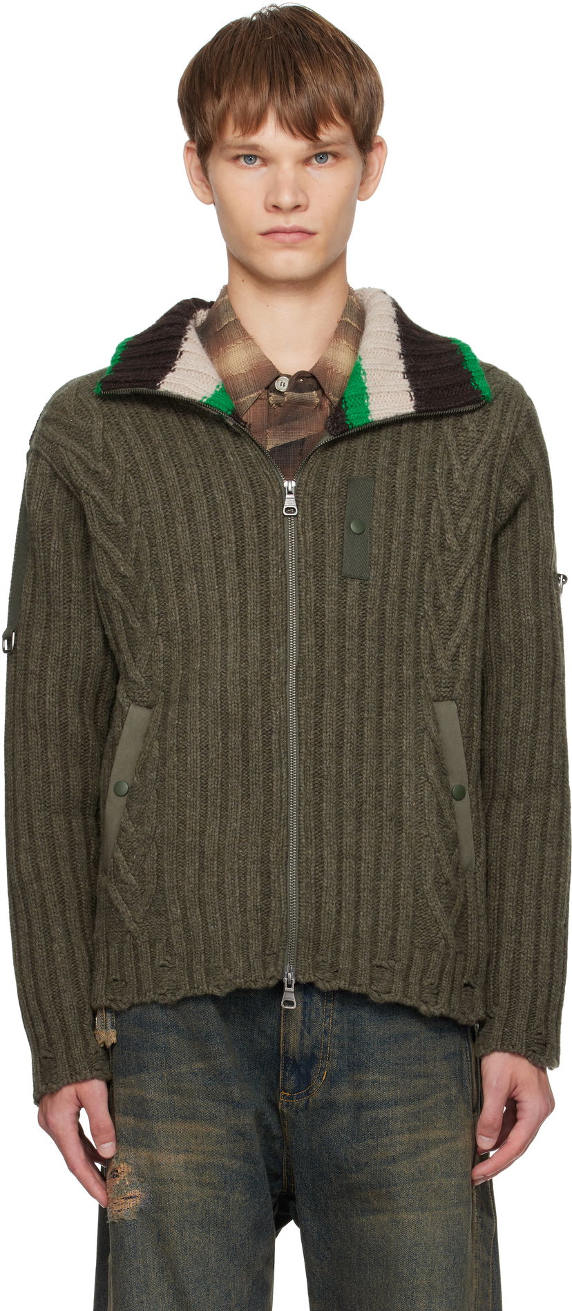 Pleteni pulover Andersson Bell Andersson Bell Stripe High-Neck Zip-Up Sweater Zelena | atb1344m