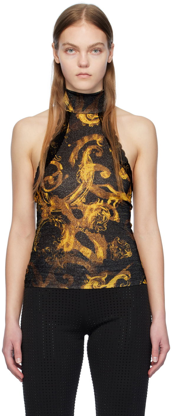 Majica brez rokavov Versace Jeans Couture Black Watercolor Couture Camisole Črna | E76HAM6A1_EJS347