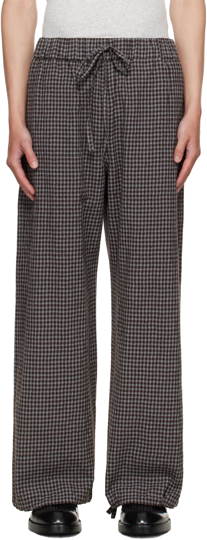 Hlače sage NATION SAGE NATION Siesta Gingham Lounge Pants Rjava | S140 SIESTA TROUSER WOOL COTTO