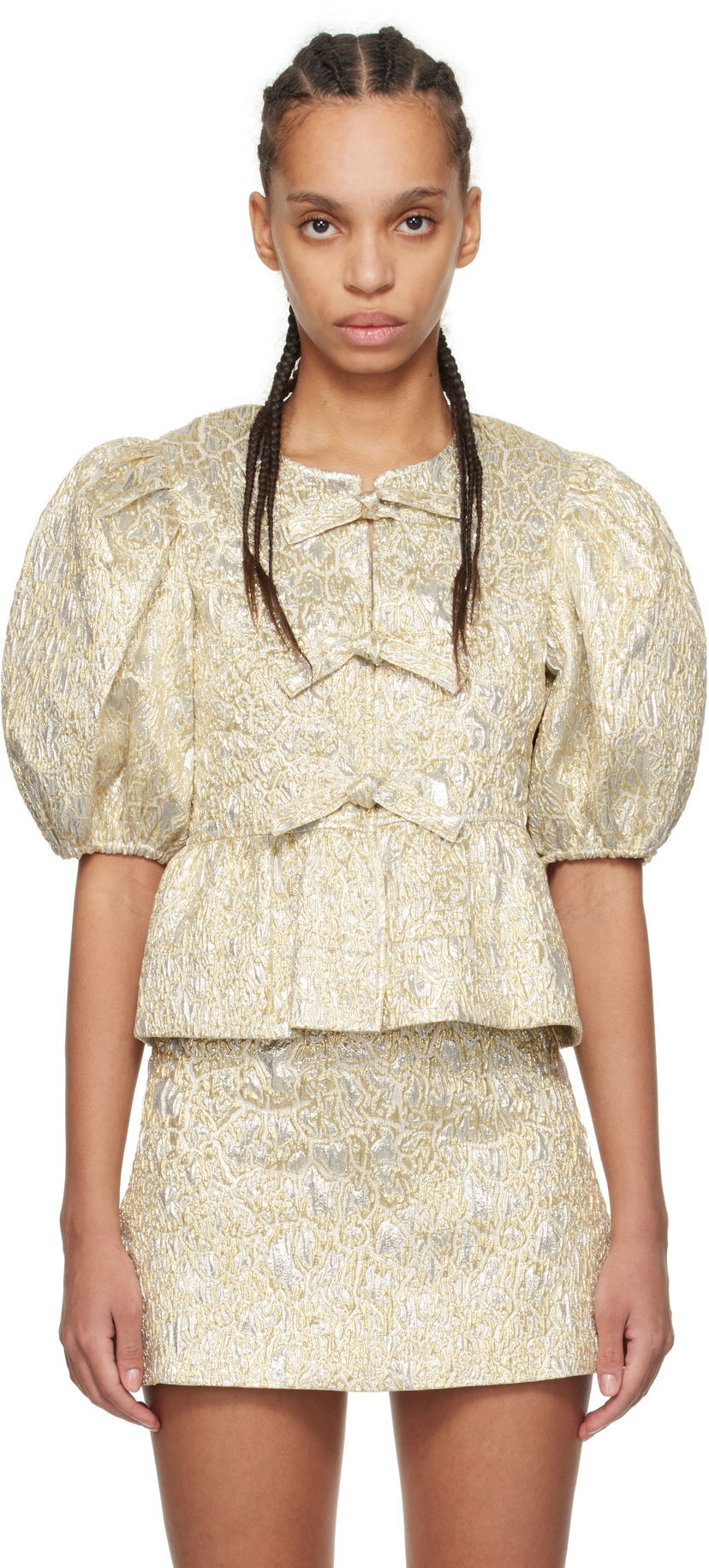 Krila GANNI GANNI Peplum Tie String Blouse Kovinski | W0329
