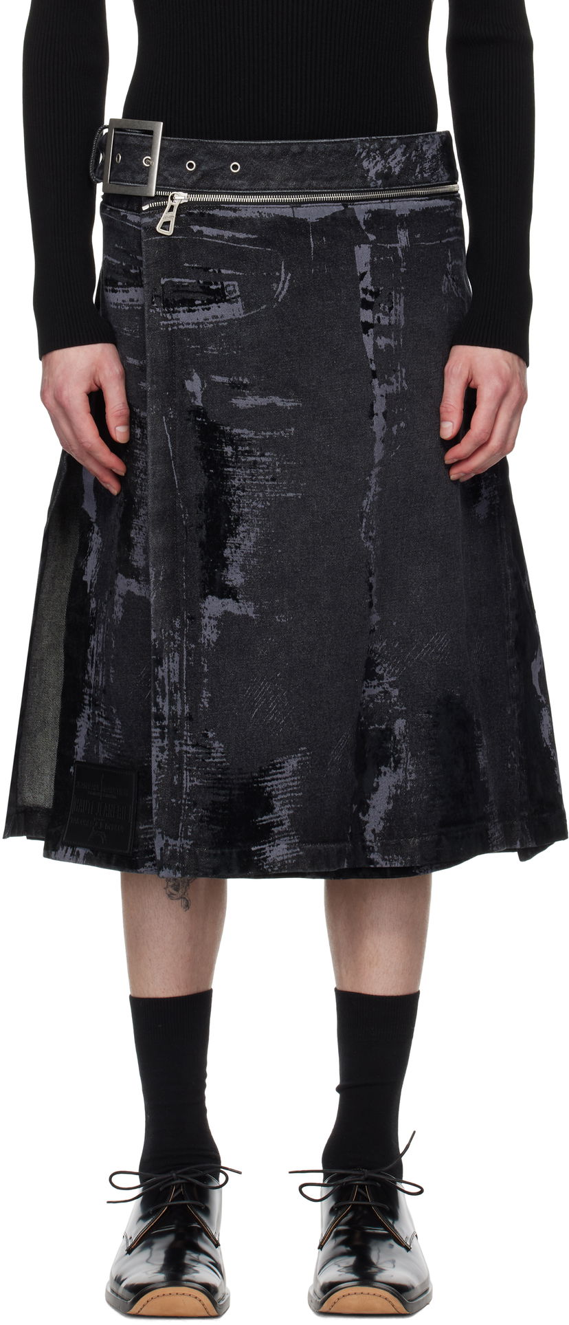 Krila Jean Paul Gaultier Jean Paul Gaultier 'The Flocked' Denim Kilt Črna | 25/33-F-JU161-D016-06