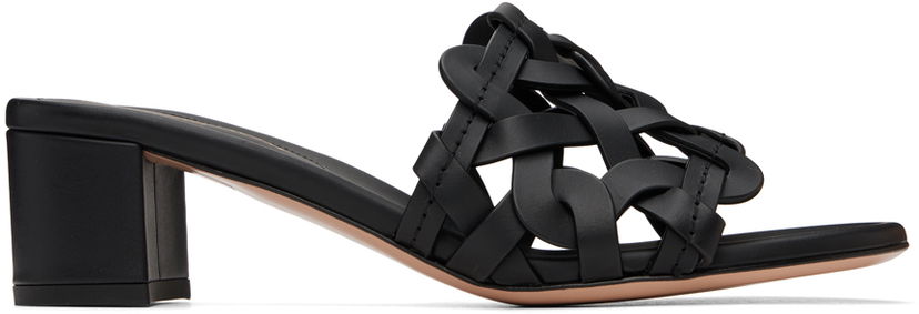 Superge in čevlji Gianvito Rossi Amalfi Woven Leather Heeled Sandals Črna | G10025-45RIC-CLN