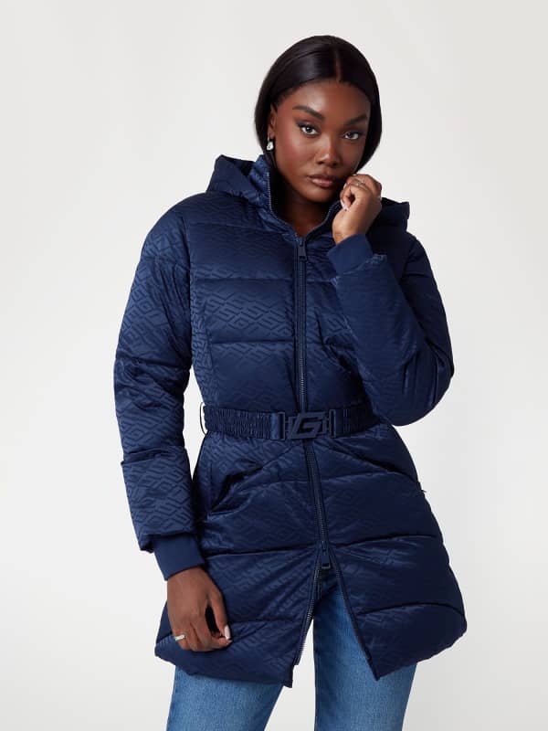 Puhovka GUESS Puffer Jacket With Belt Modra | W4BL58WGL72