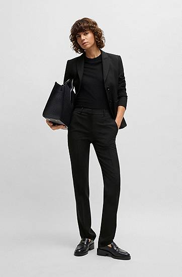 Hlače BOSS Regular-Fit Virgin Wool Trousers Črna | 50490045, 1