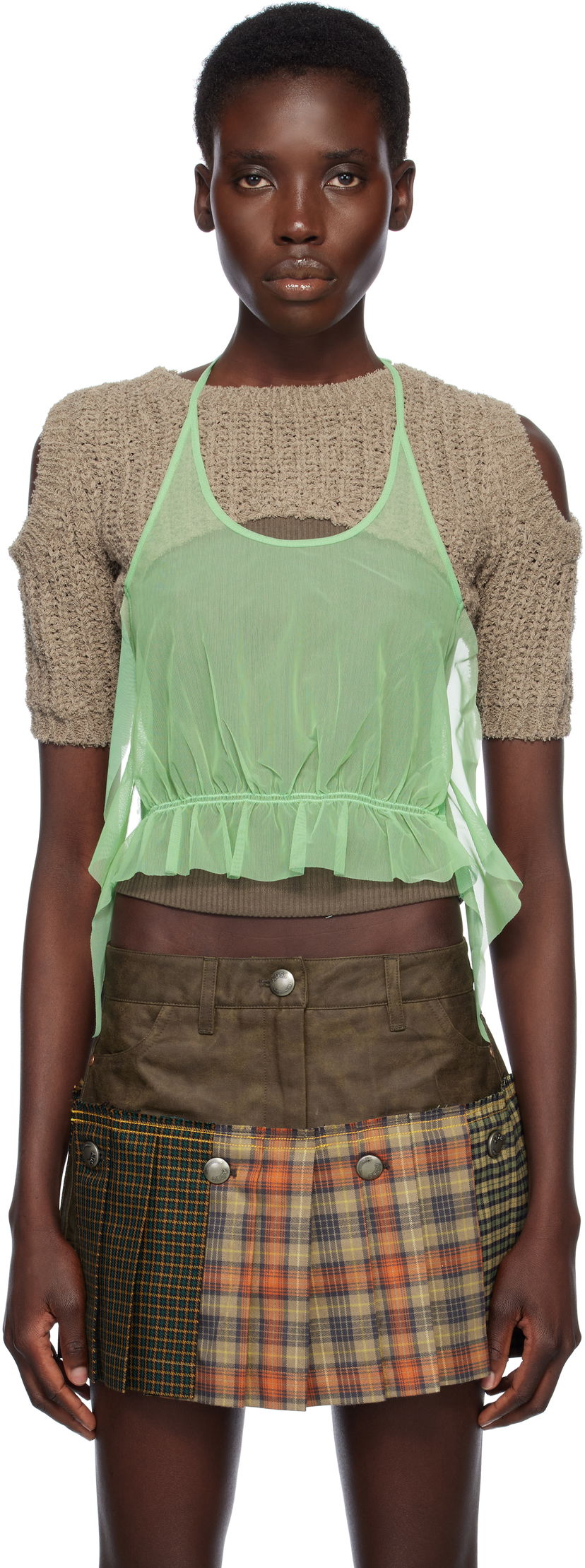 Krila Andersson Bell Andersson Bell Cut-Out Knit Top and Plaid Mini Skirt Set Zelena | atb1315w