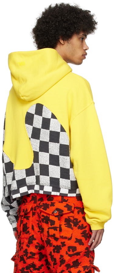 Pulover ERL Checkered Fleece Applique Hoodie Rumena | ERL08T022, 2