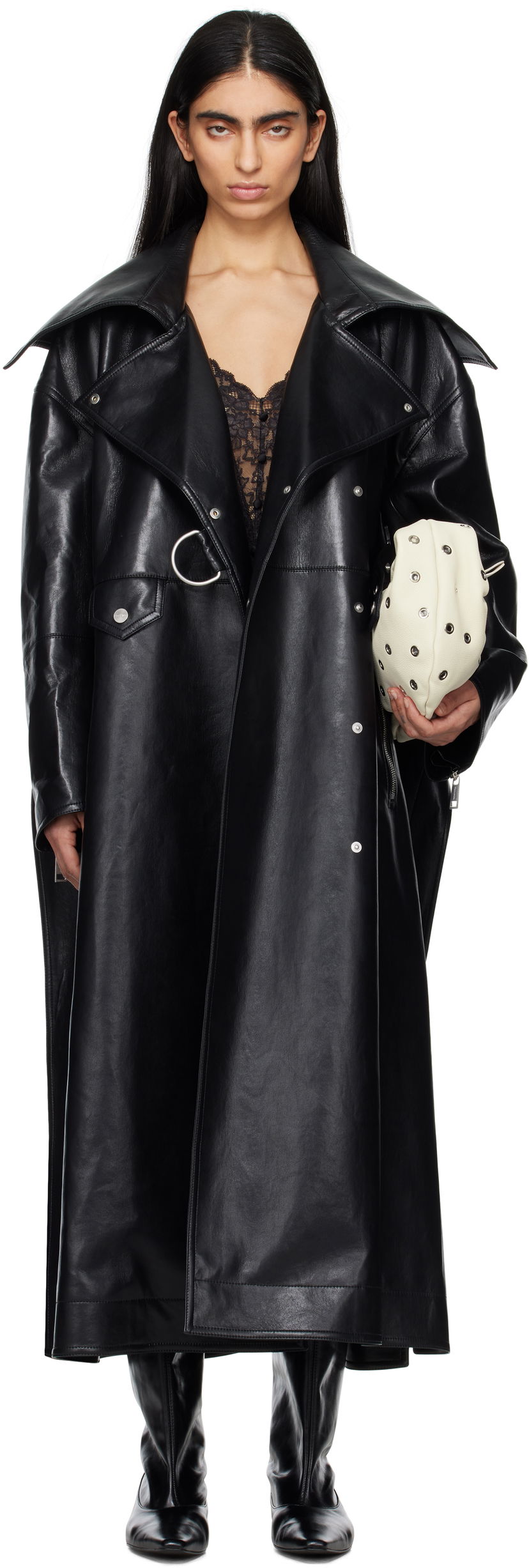 Trenčkot Nanushka Nanushka Teca Regenerated Leather Trench Coat Črna | NW25RSOW14099
