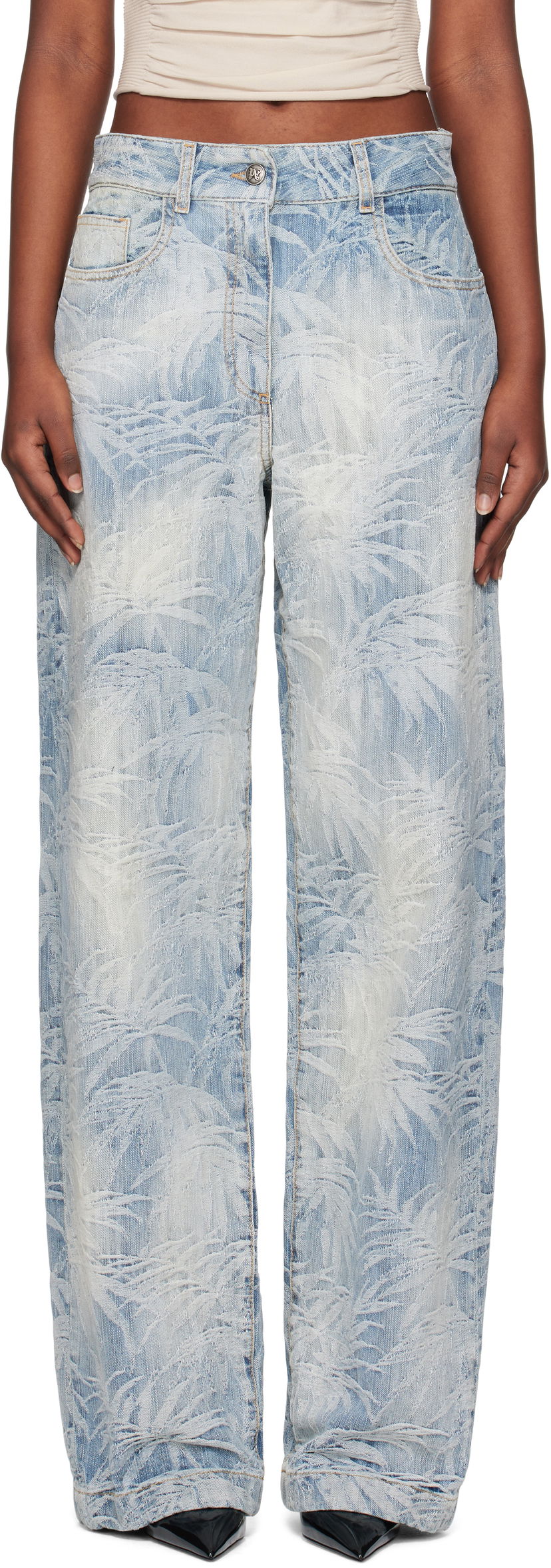 Kavbojke Palm Angels Palm Angels Palms Jacquard Loose Jeans Modra | PWYB041S25DEN0024440