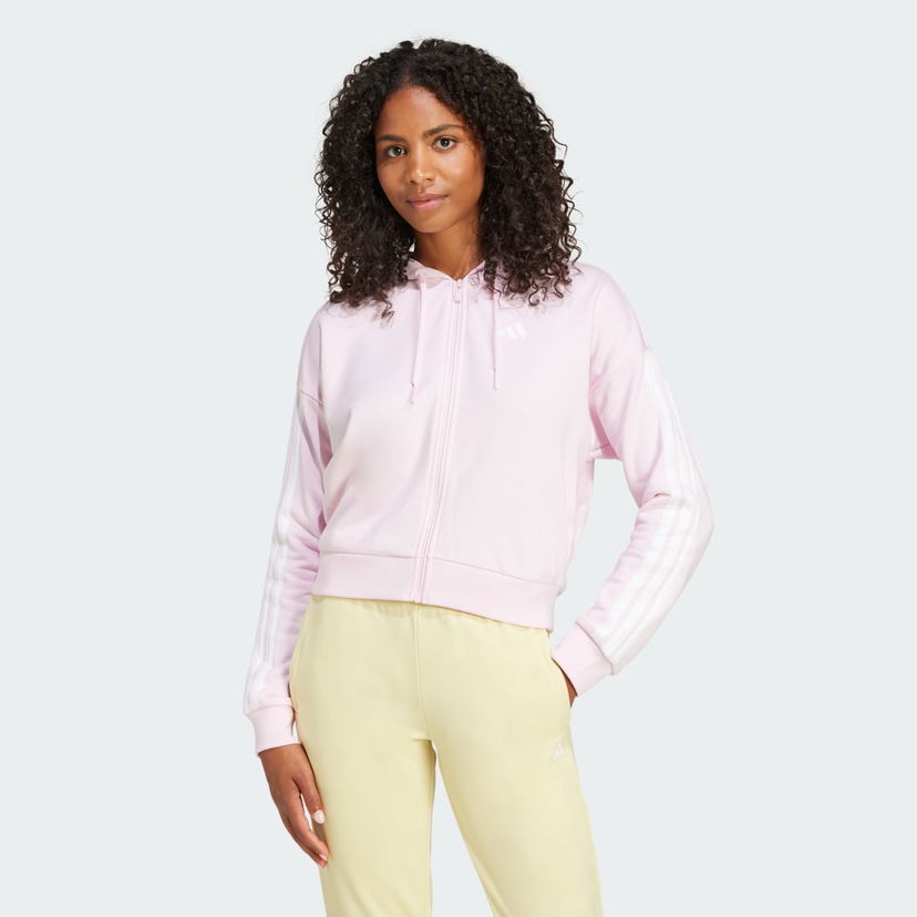 Pulover adidas Performance 3-Stripes Cropped Full-Zip Hoodie Roza | IS6998
