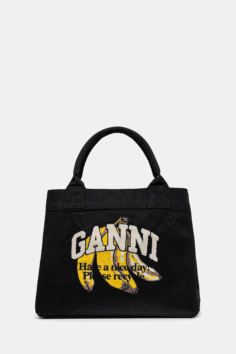 Tote bag GANNI GANNI Shopper XXL Pocket Banana Print Tote Bag Črna | A6896