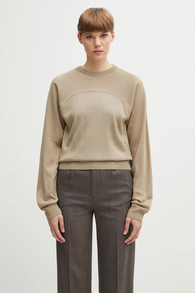 Pleteni pulover Maison Margiela MM6 Maison Margiela Sweater with Yoke Detail Bež | S62HL0040.M13188.114