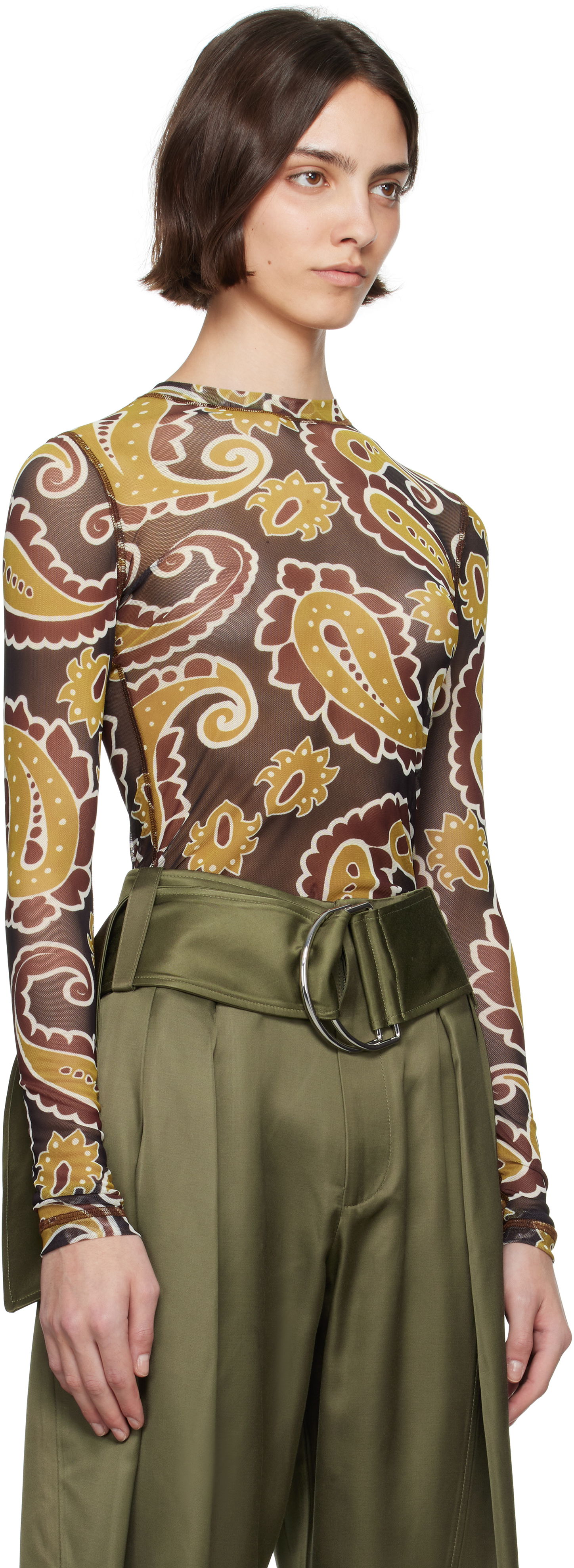 Majica JW Anderson JW Anderson Paisley Mesh Long Sleeve T-Shirt Rjava | JO0138-PG1788, 1