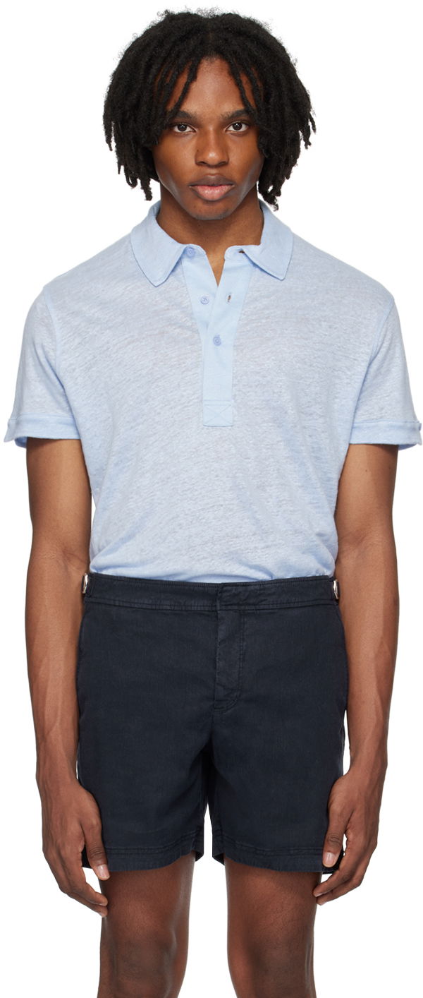Polo majica Orlebar Brown Linen Polo Shirt Modra | 278987