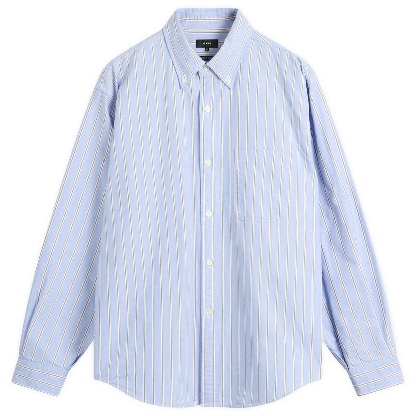 Srajce BEAMS Heavy Oxford Button Down Stripe Shirt Modra | 1111-1213-301-70