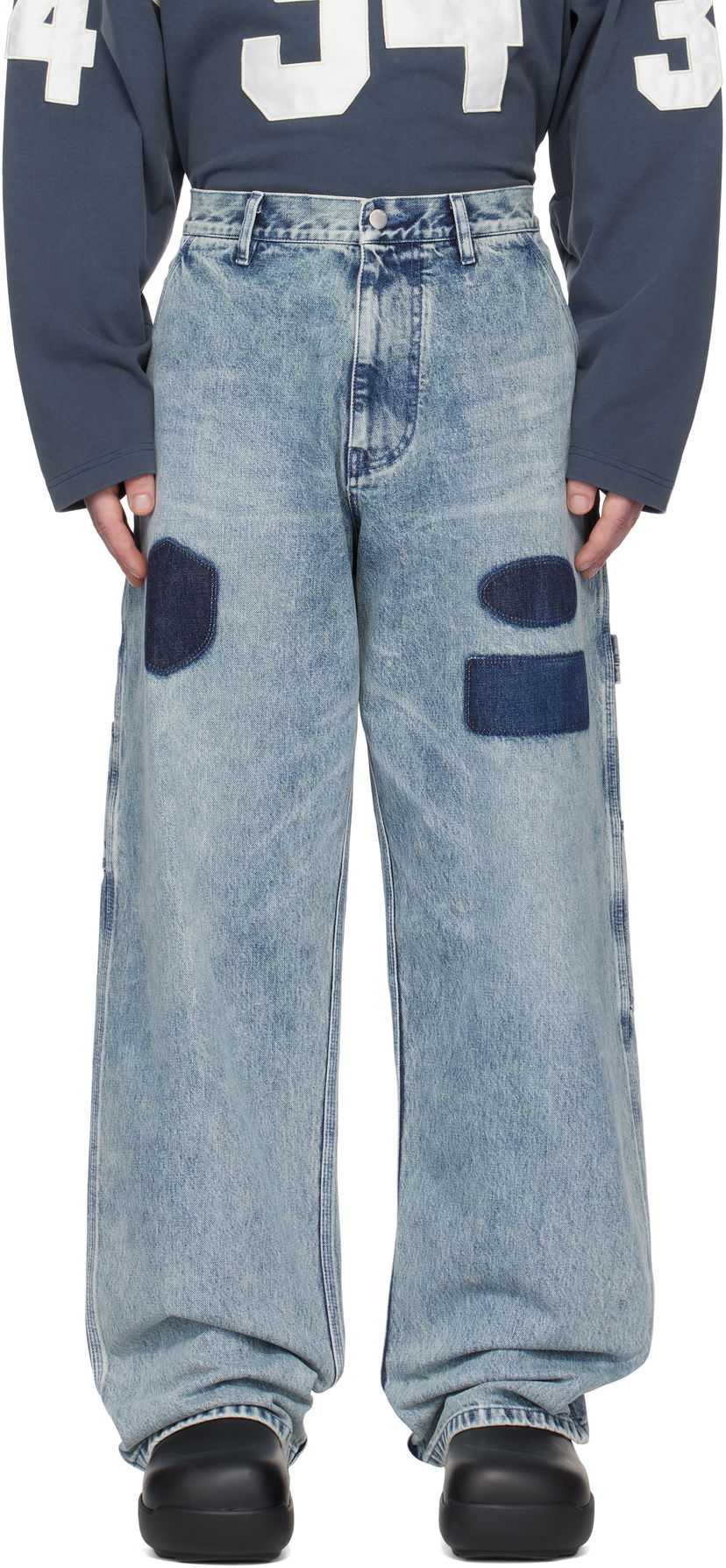 Kavbojke Ambush Denim Work Jeans With Patch Modra | BMYB004F24DEN0024400