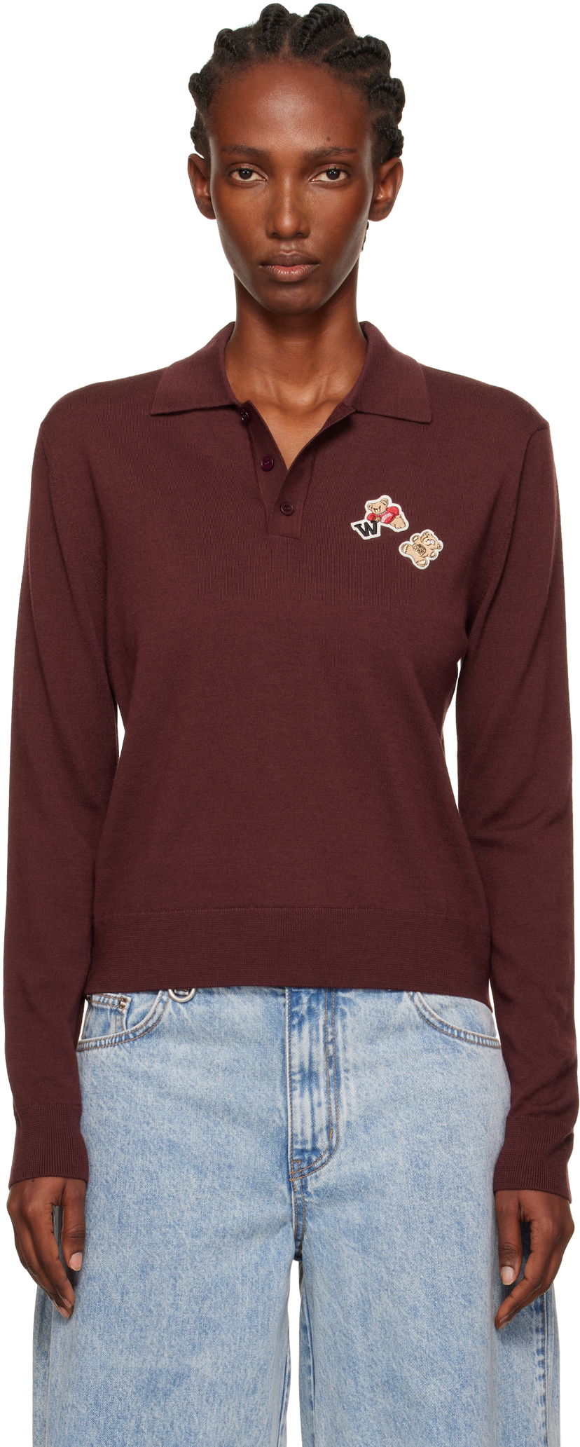 Polo majica We11done We11done Double Patched Knit Polo Bordo | WD-KT2-25-679-W-WN