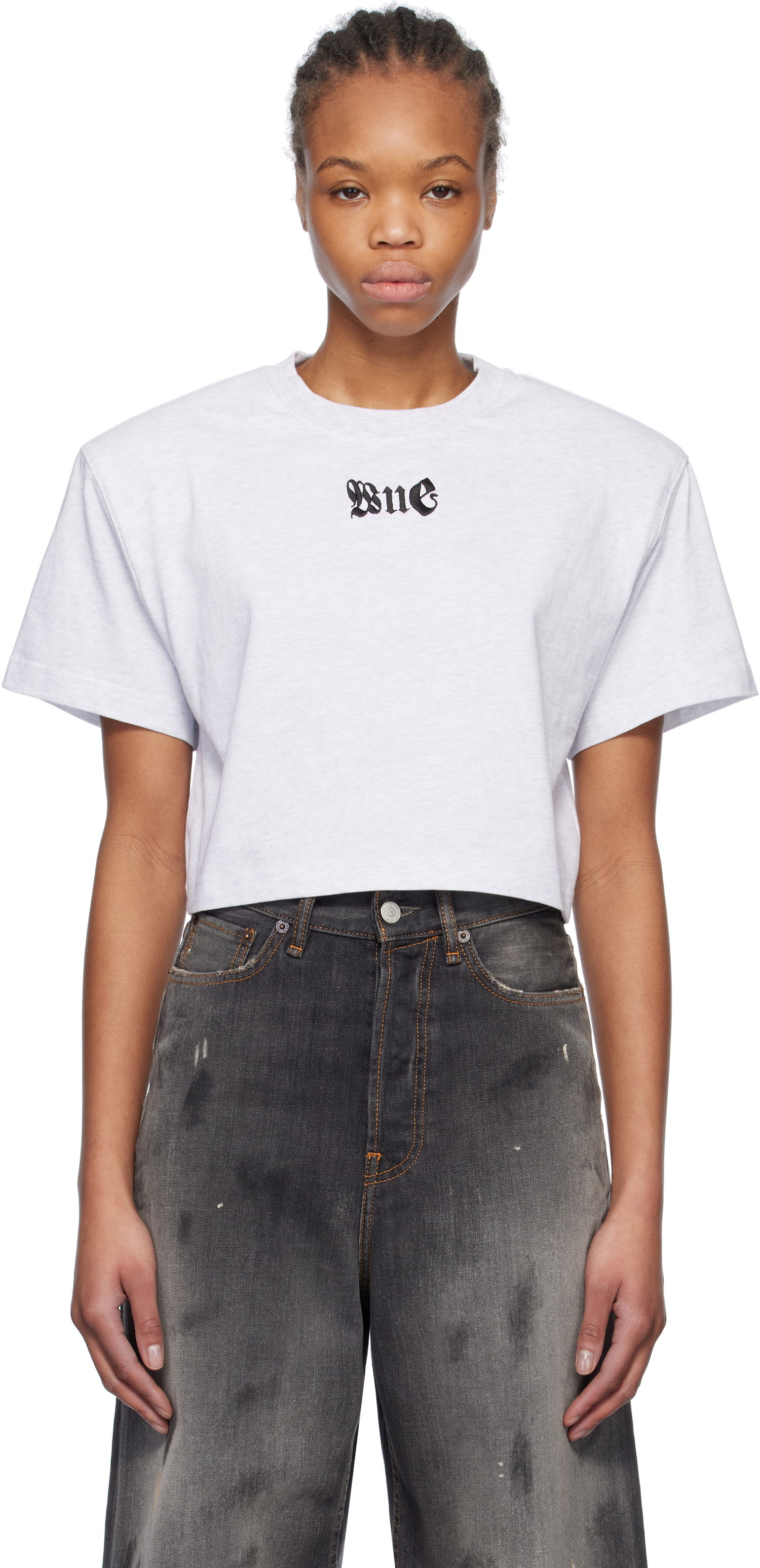Krop-top We11done We11done Cropped T-Shirt with Shoulder Pads Siva | WD-TT0-25-712-W-GY, 0