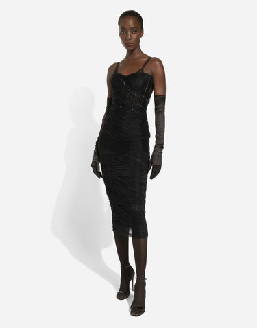 Obleke Dolce & Gabbana Tulle Calf-length Corset Dress With Draping Črna | F6DJYTHLUACN0000, 2