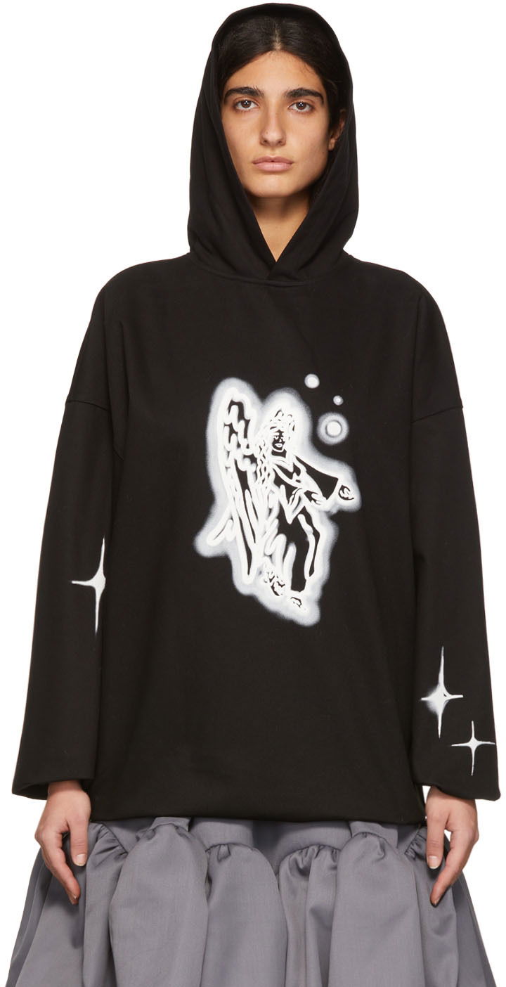 Pulover We11done We11done Cotton Angel Graphic Hoodie Črna | WD-BL1-22-130-U-BK