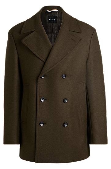 Plašči BOSS BOSS Double-Breasted Wool Blend Coat Zelena | 50527932