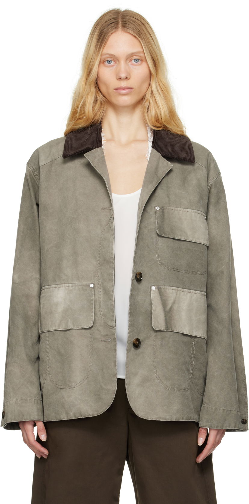 Parka Stella McCartney Stella McCartney Corduroy Collar Aged Jacket Zelena | 6801223EU470