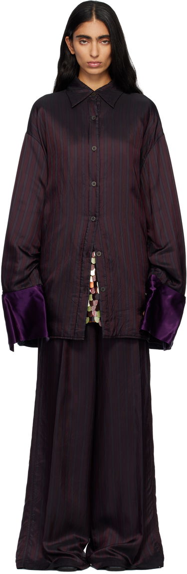 Jakna Dries Van Noten Dries Van Noten Oversized Striped Overshirt with Velvet Cuffs Bordo | 252-010770-2267, 0