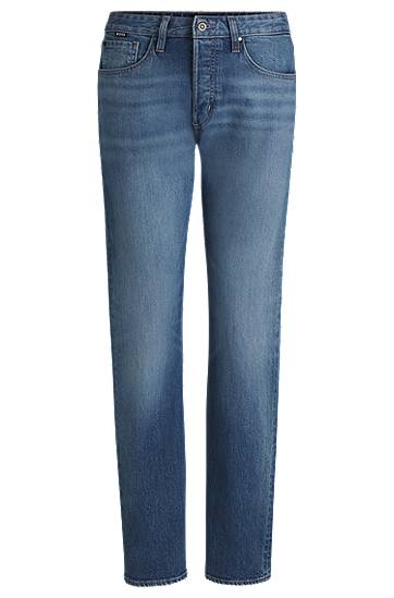Kavbojke BOSS Straight-Fit Comfort-Stretch Jeans Modra | 50528301