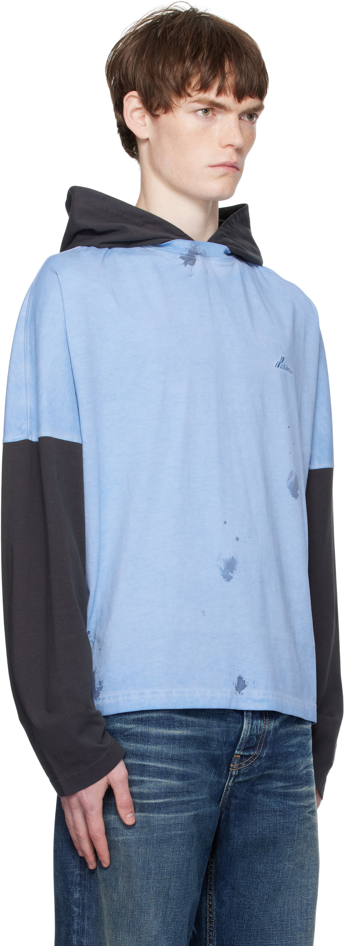 Pulover We11done We11done Painted Long Sleeve Hoodie Modra | WD-TT2-25-784-U-BL, 1