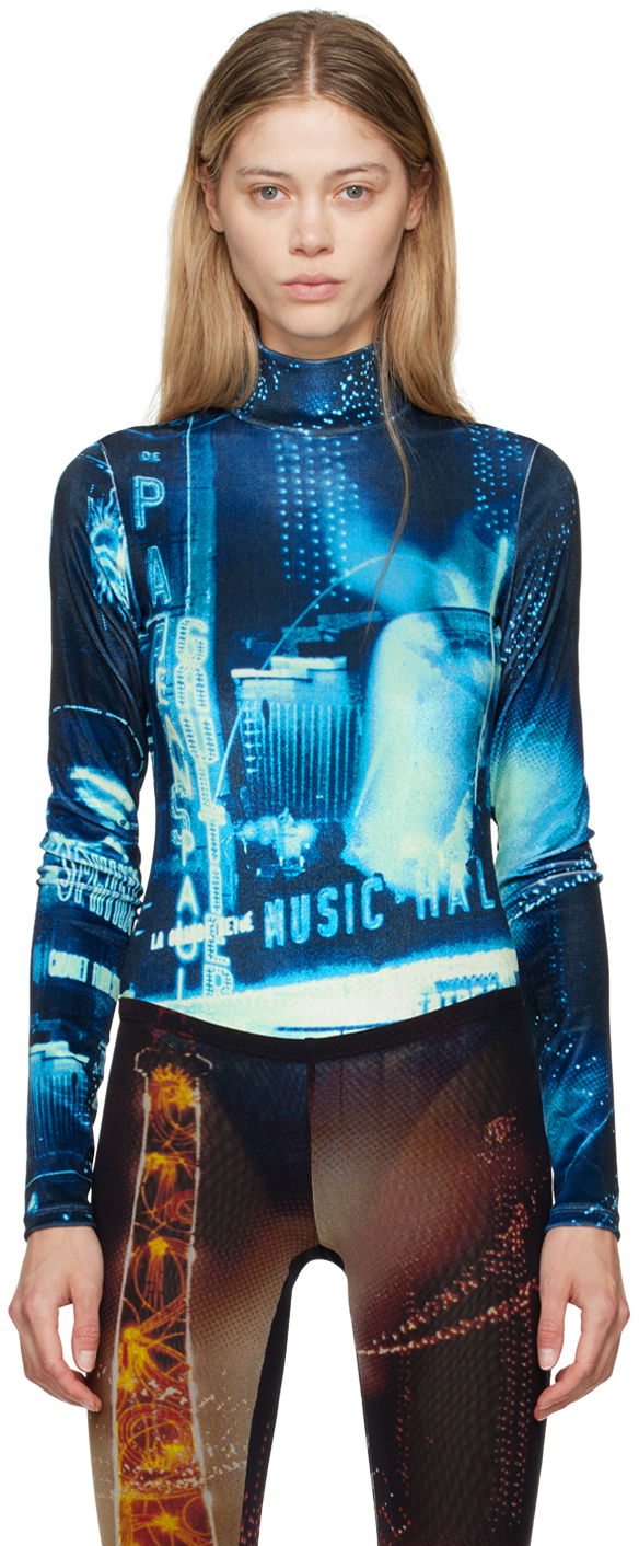 Bodi Jean Paul Gaultier Gaultier Velvet Printed Turtleneck Bodysuit Večbarvna | 24/30-F-BD049-J554-59560100